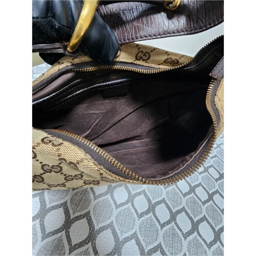Gucci Beige/Ebony GG Canvas Medium Horsebit Hobo Bag